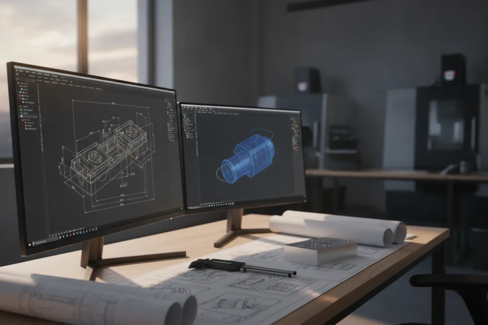 CAD/CAM работно място с технически чертеж